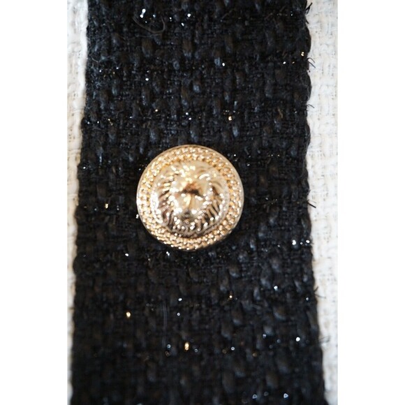 Tuxedo Style Sparkle Tweed Mini Dress with Fringe Feather Hem Sz M (6/8) - Picture 6 of 16